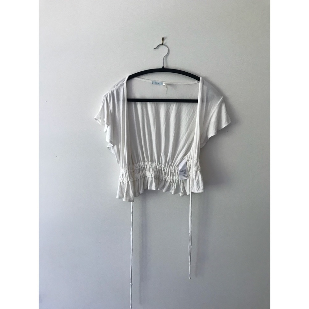 White drawstring crop top